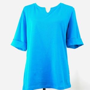 Ellen Tracy Scoop Neck Cuff Sleeves Teal Blue XXL